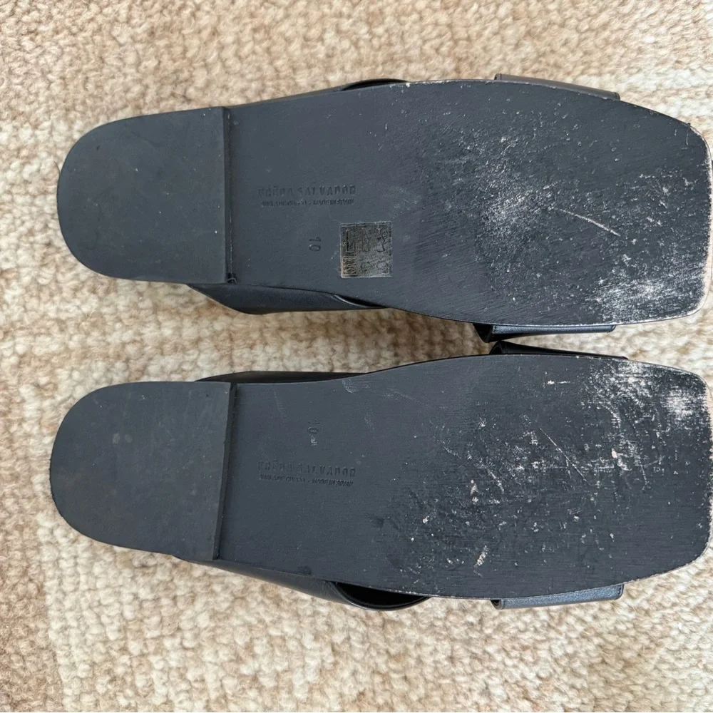 Freda Salvador Black Leather Slide Sandals - Size 10 - Picture 5 of 5